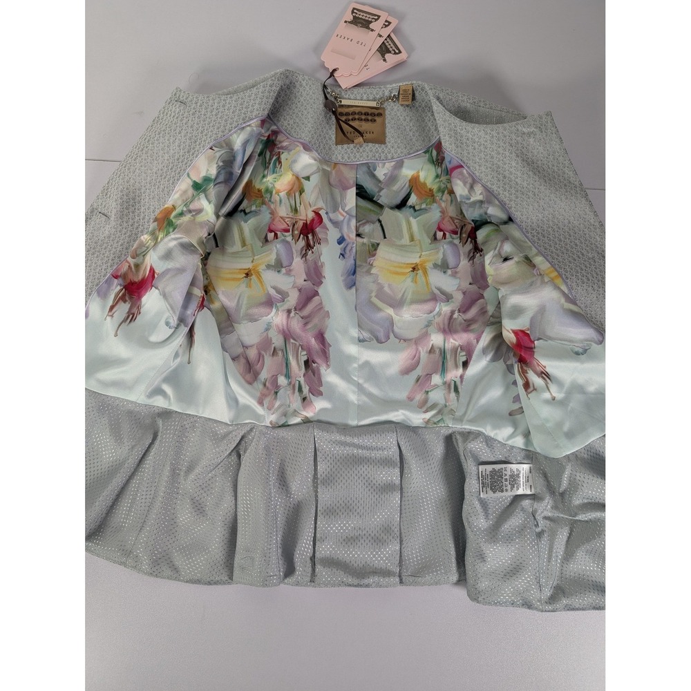 Ted Baker Blazer Suit Jacket Womens 3 Pale Blue Peplum Textured Jacquard Lined‎ - Picture 4 of 16